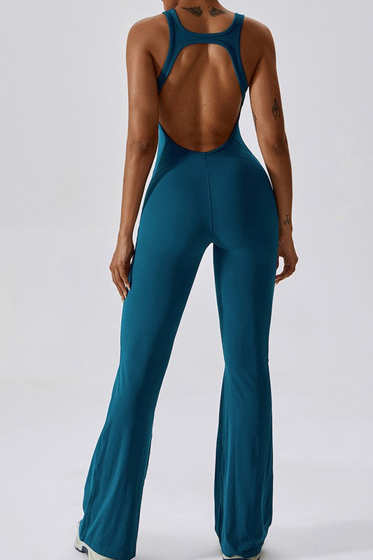 “BETRICE” Solid flared trousers cutout back jumpsuit