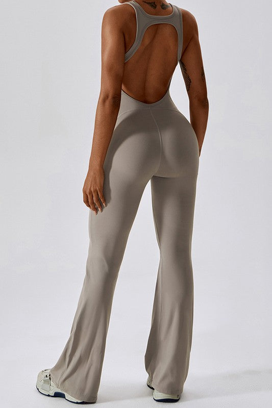 “BETRICE” Solid flared trousers cutout back jumpsuit