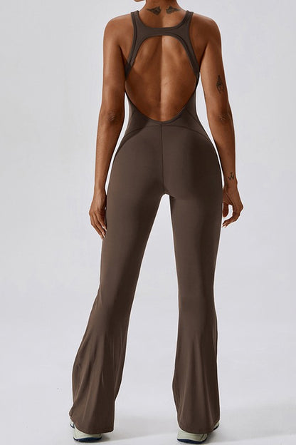 “BETRICE” Solid flared trousers cutout back jumpsuit