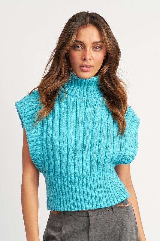 “CASSANDRA” RIBBED TURTLE NECK VEST