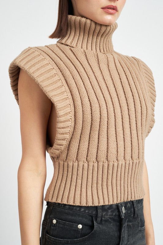 “CASSANDRA” RIBBED TURTLE NECK VEST