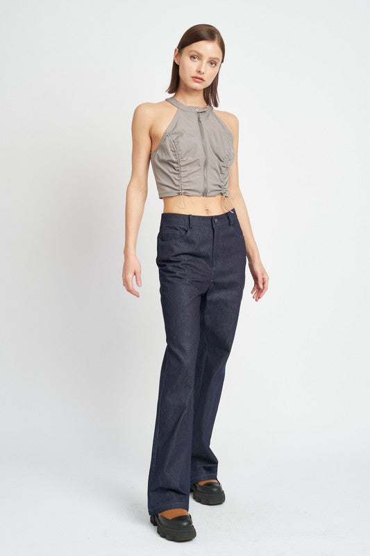 “BETH” ZIP FRONT HALTER NECK CROPPED TOP