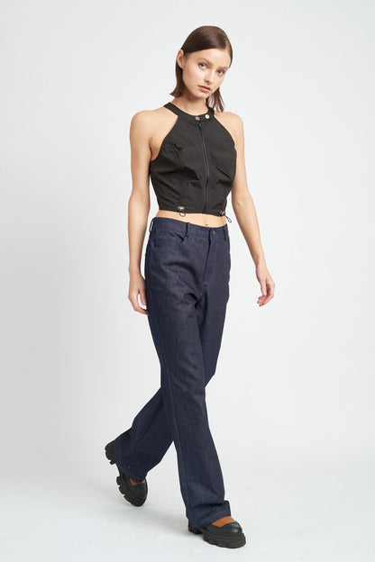 “BETH” ZIP FRONT HALTER NECK CROPPED TOP