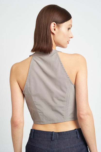 “BETH” ZIP FRONT HALTER NECK CROPPED TOP