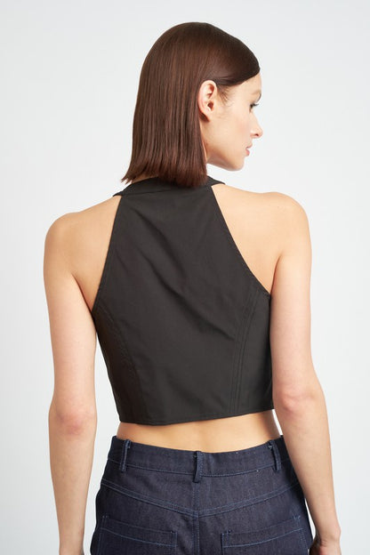 “BETH” ZIP FRONT HALTER NECK CROPPED TOP