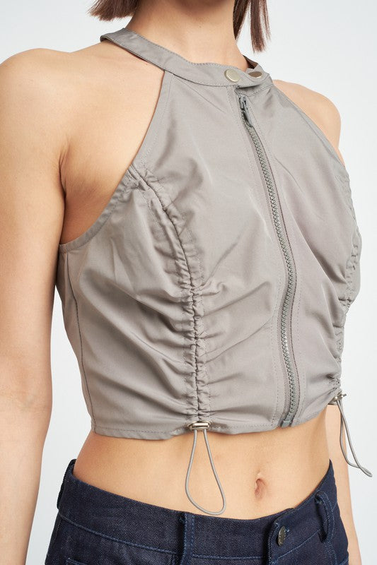 “BETH” ZIP FRONT HALTER NECK CROPPED TOP