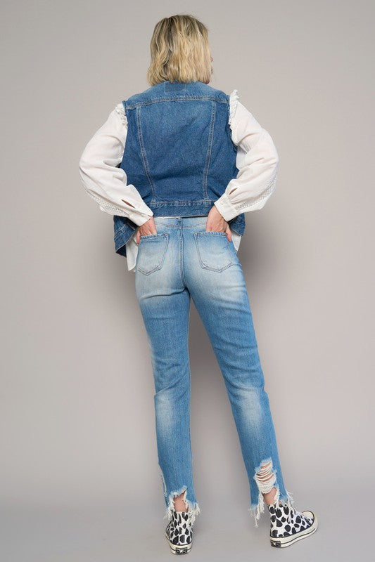 “HELEN” HIGH WAIST DESTROYED HEM BOYFRIEND JEANS