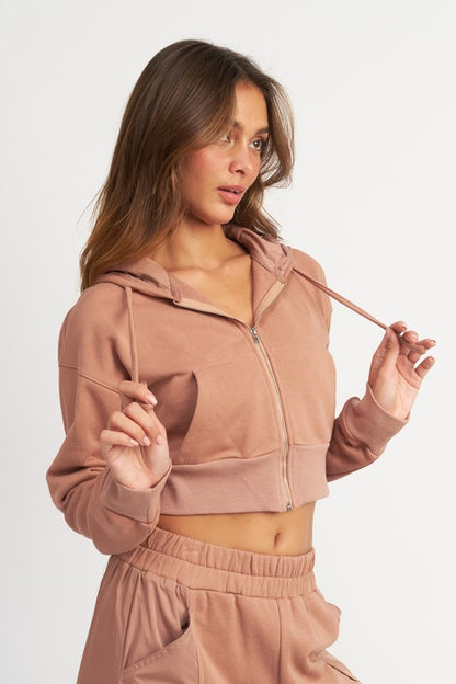 “JALISSA” CONTRASTED ZIP UP HOODIE