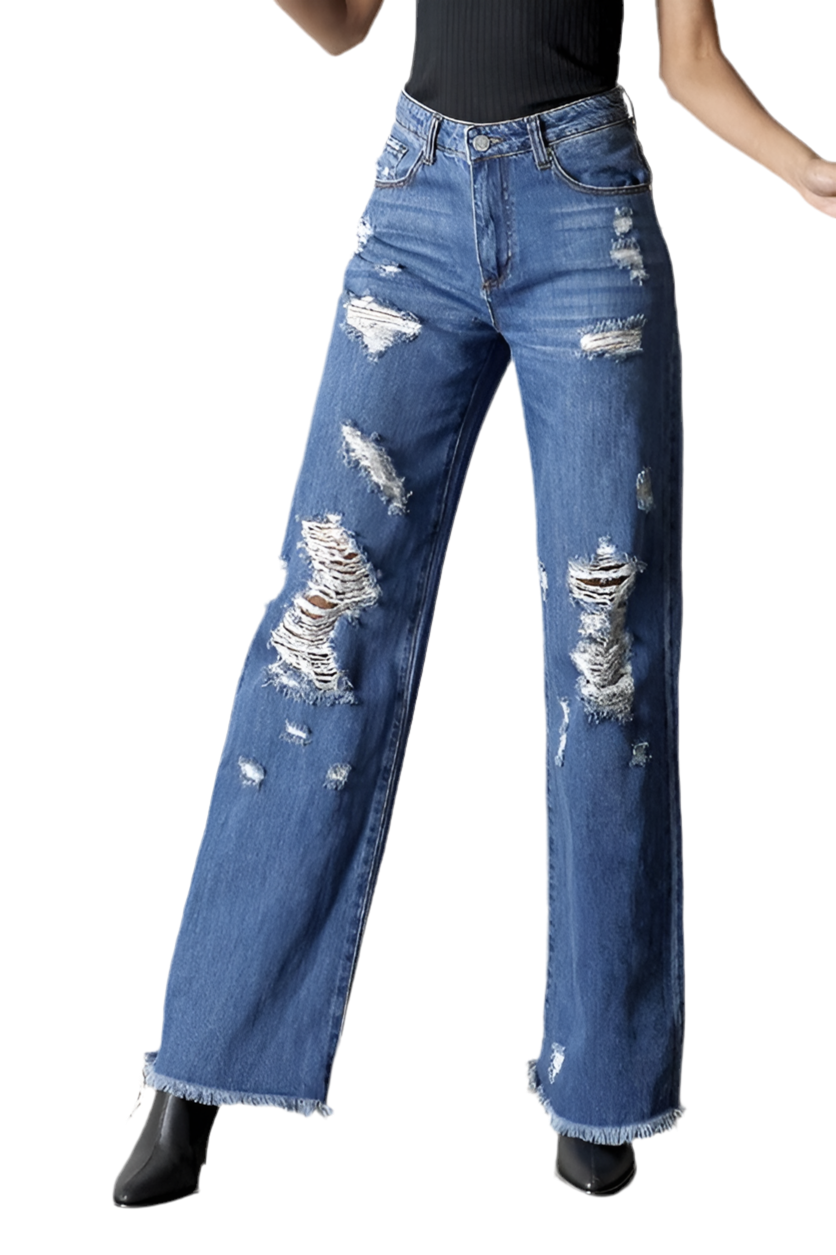 “TYLA” Distressed Frayed Hem Dad Jeans