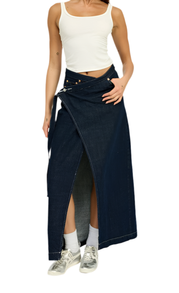 “LEXIE” WRAPPED MAXI DENIM SKIRT