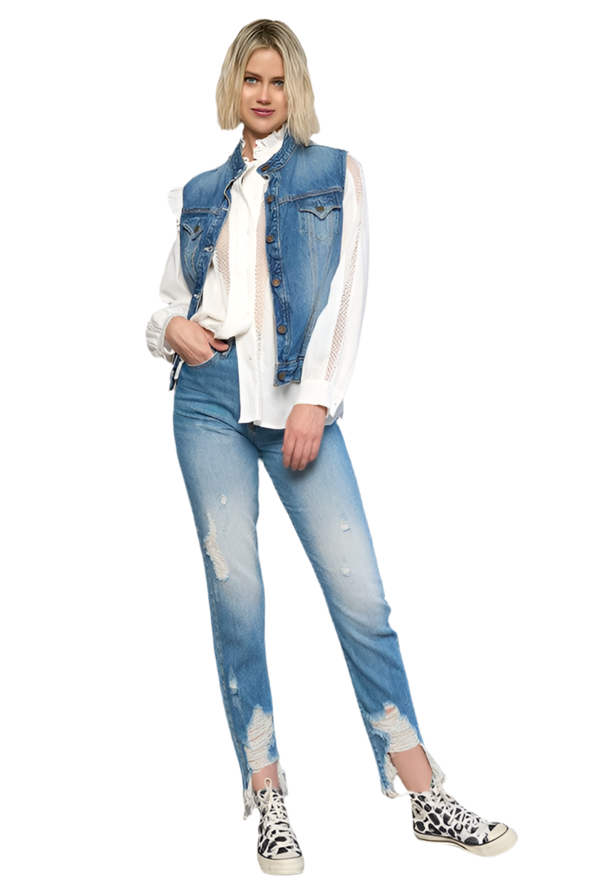 “HELEN” HIGH WAIST DESTROYED HEM BOYFRIEND JEANS