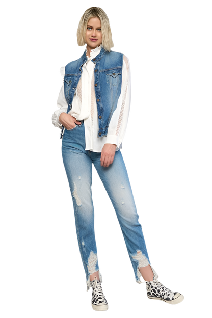 “HELEN” HIGH WAIST DESTROYED HEM BOYFRIEND JEANS