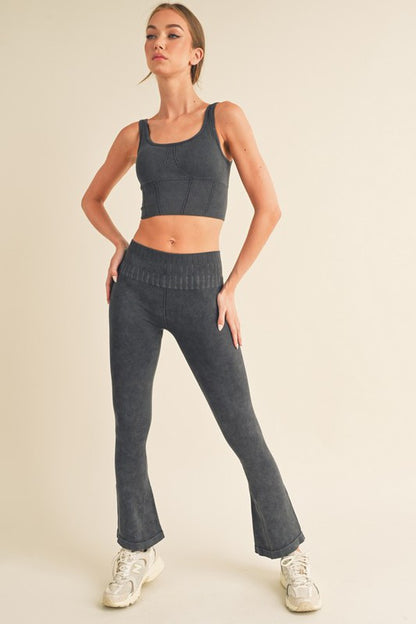 Women's Stone Washed Ribbed Yoga Pants