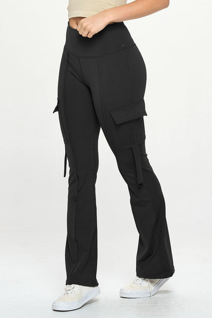 High Waisted Pocket Cargo Flare Casual Leggings