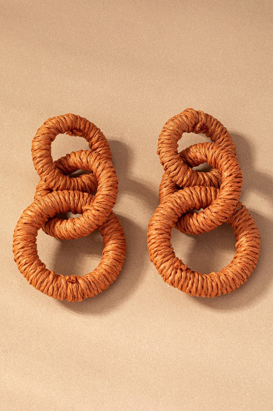 Hemp Rope Wrapped Chunky Wood Hoop Earrings