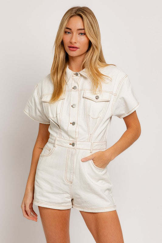 SHORT SLEEVE DENIM ROMPER