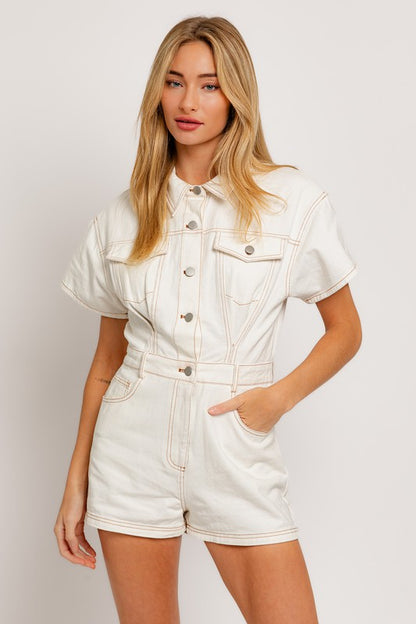 SHORT SLEEVE DENIM ROMPER