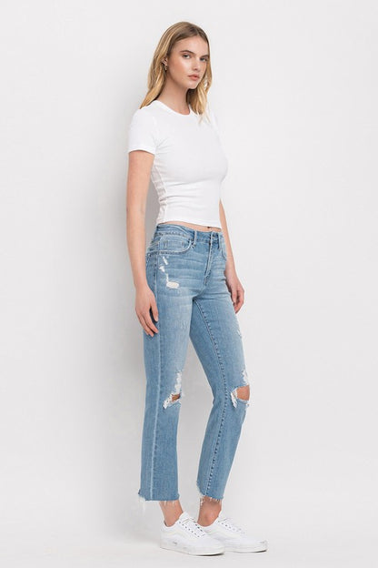 “PAULA” High Rise Distressed Cropped Straight Jeans