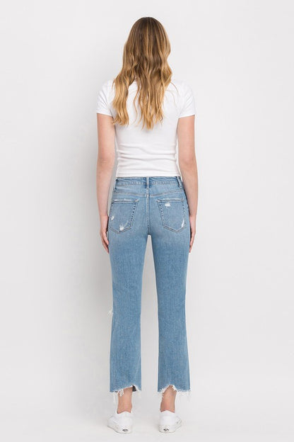 “PAULA” High Rise Distressed Cropped Straight Jeans