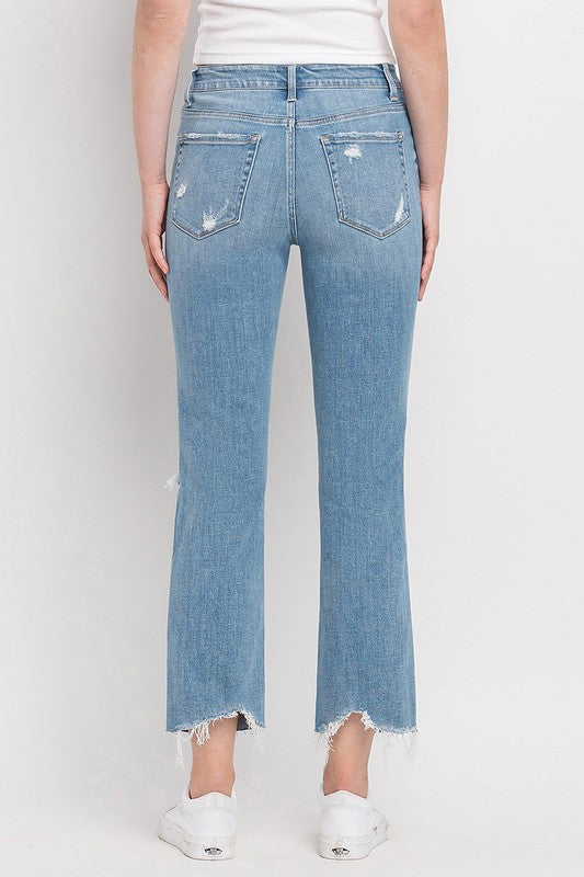 “PAULA” High Rise Distressed Cropped Straight Jeans