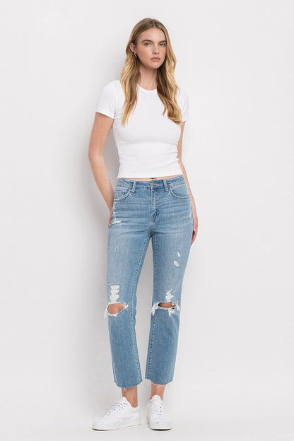 “PAULA” High Rise Distressed Cropped Straight Jeans