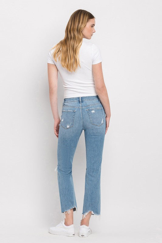 “PAULA” High Rise Distressed Cropped Straight Jeans