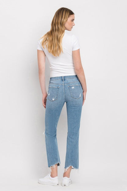 “PAULA” High Rise Distressed Cropped Straight Jeans