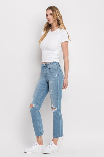 “PAULA” High Rise Distressed Cropped Straight Jeans