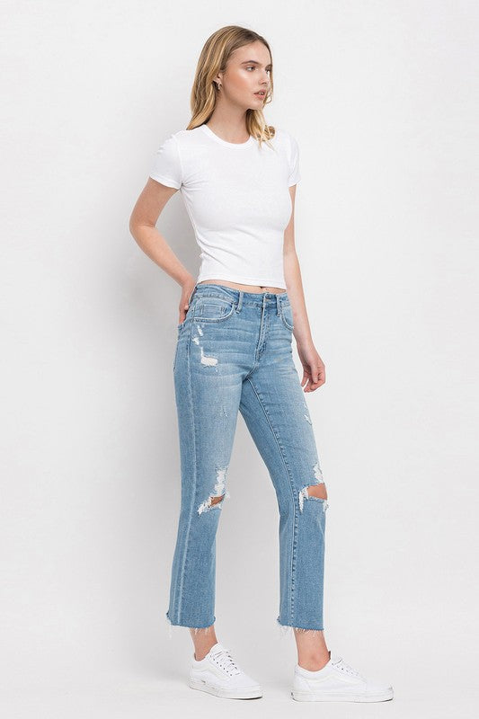 “PAULA” High Rise Distressed Cropped Straight Jeans