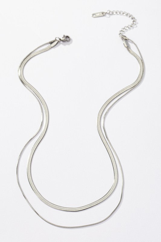 “JANICE” Two Layer Herringbone Chain Necklace