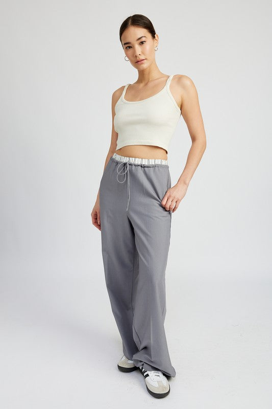 DOUBLE WAIST STREUIGHT LEG PANTS