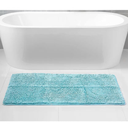 Blue Chenille Bath Mat Soft Bathroom Rug