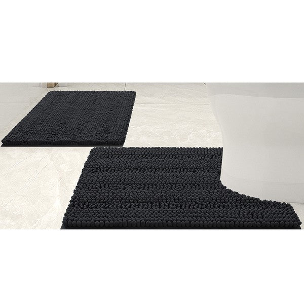 2PC Grey Soft Cozy Plush Chenille Bath Mat Set