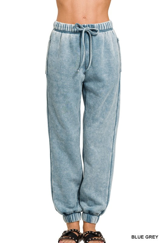 “ZOLO” Acid Wash Fleece Sweatpants with Pockets