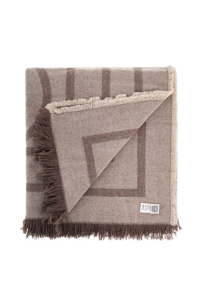 Toteme tobacco monogram wool and cashmere scarf with fringes