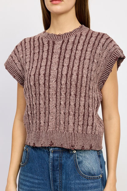 “CHER” CABLE KNIT SHORT SLEEVE TOP