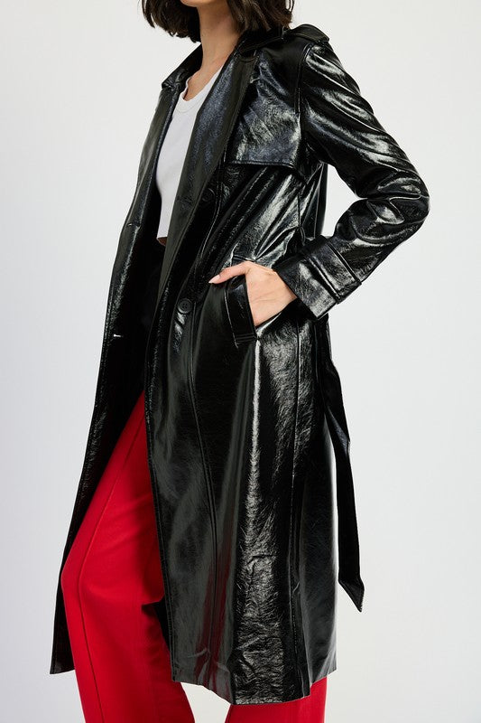 “BECCA” FAUX LEATHER TRENCH COAT