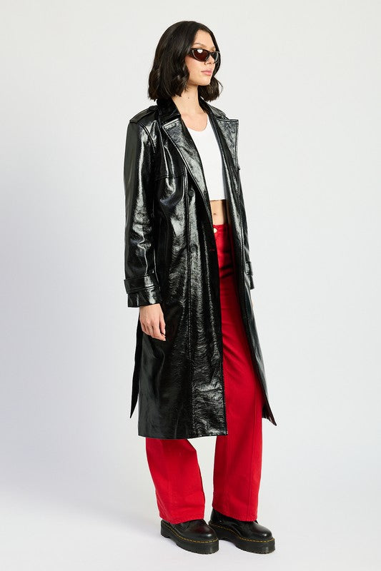 “BECCA” FAUX LEATHER TRENCH COAT