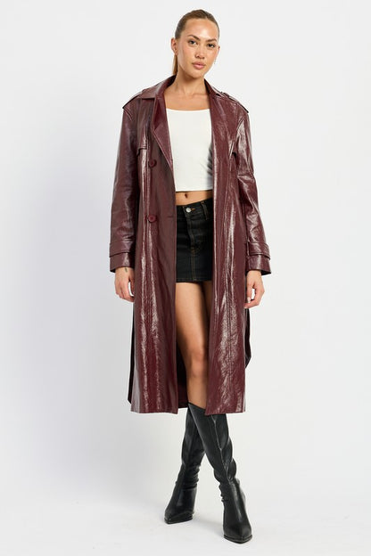 “BECCA” FAUX LEATHER TRENCH COAT