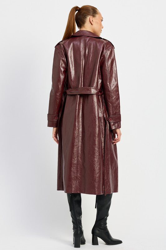 “BECCA” FAUX LEATHER TRENCH COAT