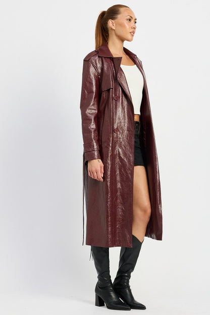 “BECCA” FAUX LEATHER TRENCH COAT