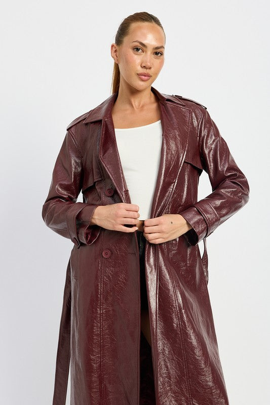 “BECCA” FAUX LEATHER TRENCH COAT