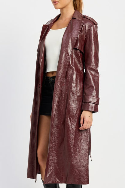 “BECCA” FAUX LEATHER TRENCH COAT