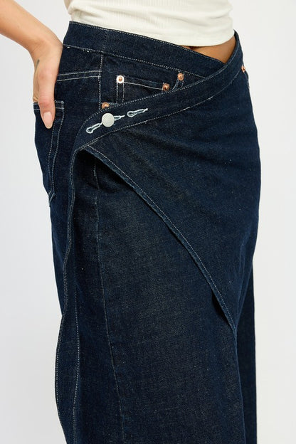 “LEXIE” WRAPPED MAXI DENIM SKIRT