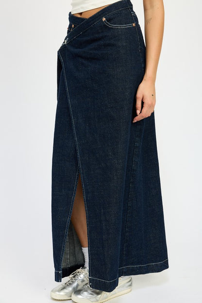 “LEXIE” WRAPPED MAXI DENIM SKIRT