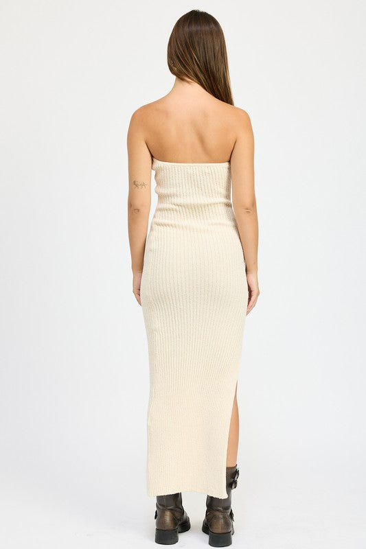 “ISSA” ASYMMETRICAL RIBBED MAXI TUBE DRESS