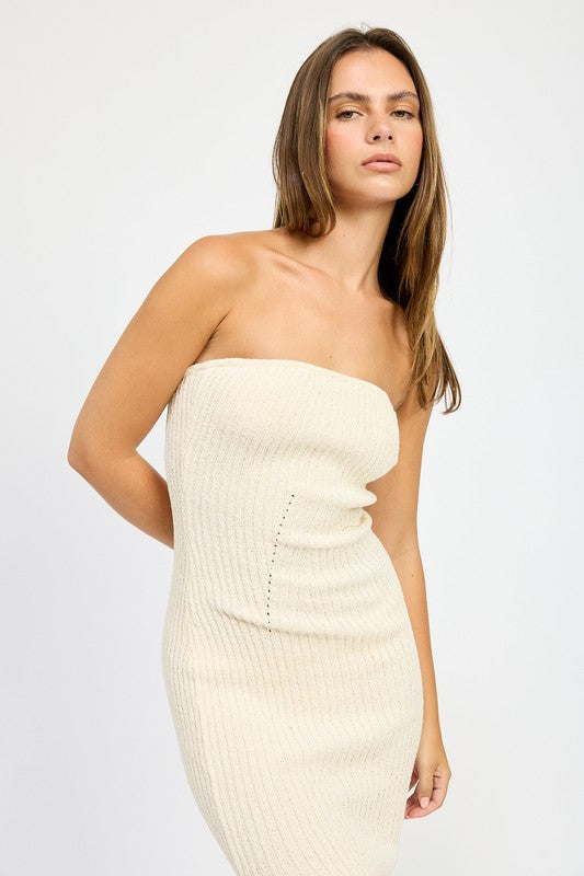 “ISSA” ASYMMETRICAL RIBBED MAXI TUBE DRESS