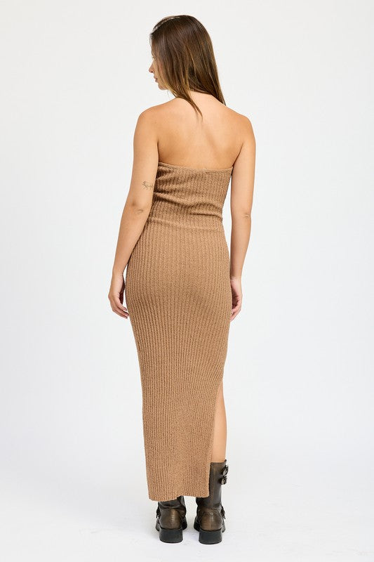 “ISSA” ASYMMETRICAL RIBBED MAXI TUBE DRESS