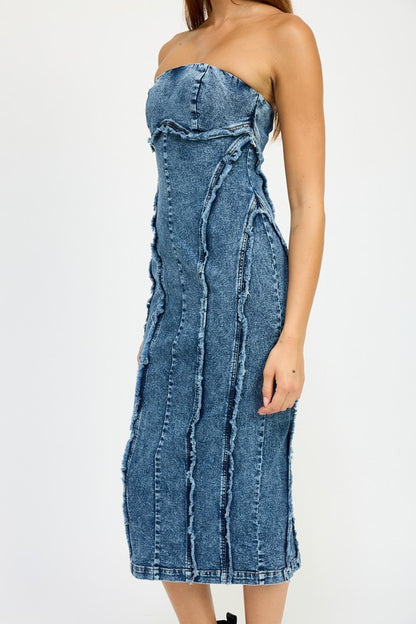 “TABBY” TUBE FRAYED SEAM MIDI DRESS