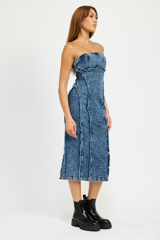 “TABBY” TUBE FRAYED SEAM MIDI DRESS